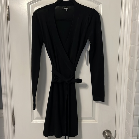 NWT sold out lulus Literary Lover Black Wrap Sweater Dress xs - Picture 2 of 12